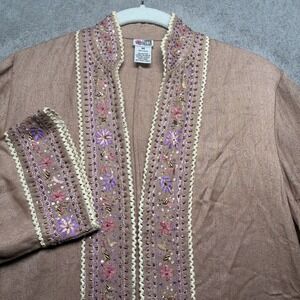 Lotta Stensson Silk Embroidered Beaded Open Front Boho Jacket Medium